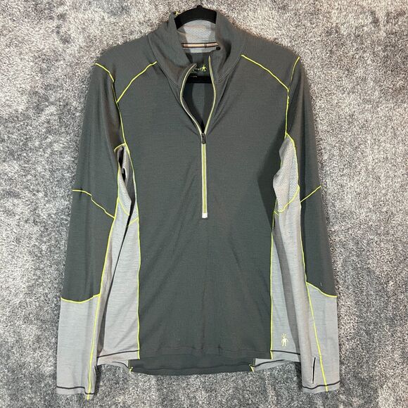 Smartwool Phd Shirt Mens Medium Gray 1/4 Zip Pullover Wool Blend Outdoors Flaws - Picture 1 of 10